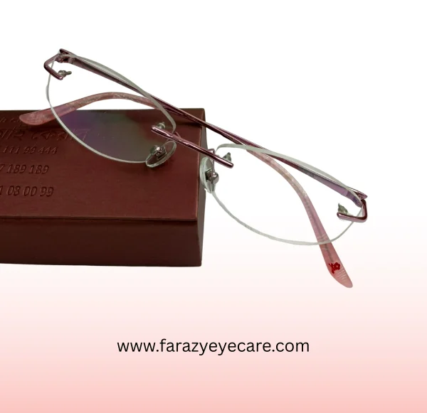 Stylish Rimless Eyeglasses with Pink Patterned Temples -MD008
